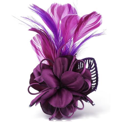 Violet Serre-Tête 2 En 1 Avec Plumes Et Fleurs Pour Femme - Style Années 1920 - Violet