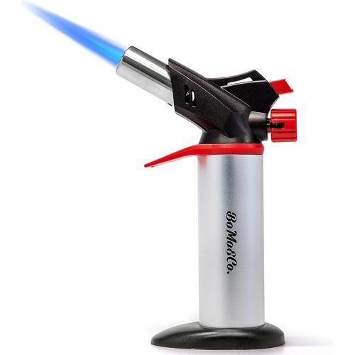 Silver Blow Torch With Saftey Lock And Stand - Creme Brulee Torch - Butane Torch - Gas Torch - Kitchen Blow Torch - Blowtorch For