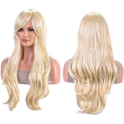 70cm Perruque Blonde, Perruque Anime, Perruque Avec Frange Angulaire, Pour Les Femmes Quotidiennes Partie Cosplay Utilisation