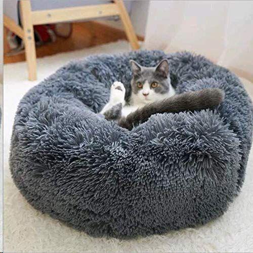 50cm Coussin Pour Chien Chat,Couchage Panier Chien Chat Lavable Ronde Résistant À Poils Longs Pliable Pour Chien Chat Noir