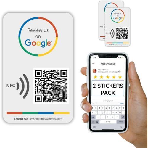 Multi | Autocollant Google QR et NFC | Autocollant Avis Plaque Google | Pack 2 Unités Taille Carte | QR Code Google Reviews |