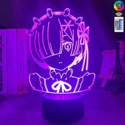 Jaune,Rouge,Vert,Violet 3d Illusion Lampe Led Veilleuse Anime Rem Re Zero Figure Tactile Ensor Changement De Couleur Bébé Pour