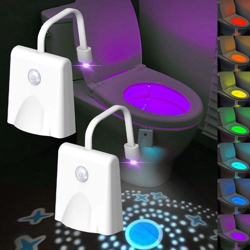 2 Pièces Lampe Led Pour Toilette, Eclairage Led Pour Wc 7 Couleurs Avec Détecteur De Mouvement Infrarouge Lumière Des Toilettes À