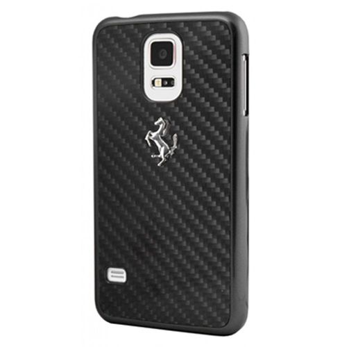 Coque Rigide Aspect Carbone Noir Ferrari Pour Galaxy S5 Avec Logo Métal