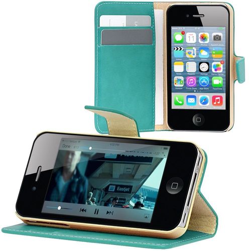 Etui Folio À Rabat Latéral Bleu Turquoise Pour Iphone 4s Rabat Articulé Fonct