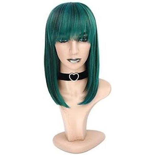 Femme Medium Droite Ondulée Bleu Vert Naturel Hairline Cosplay Perruque Naturelle Perruques Parti Perruque Célébrité Perruque