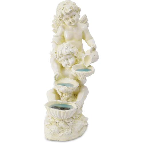 Ivoire Fontaine de Jardin Solaire pour l'intérieur et l'extérieur avec éclairage LED - Ange Vintage - Grande Fontaine de Jardin -