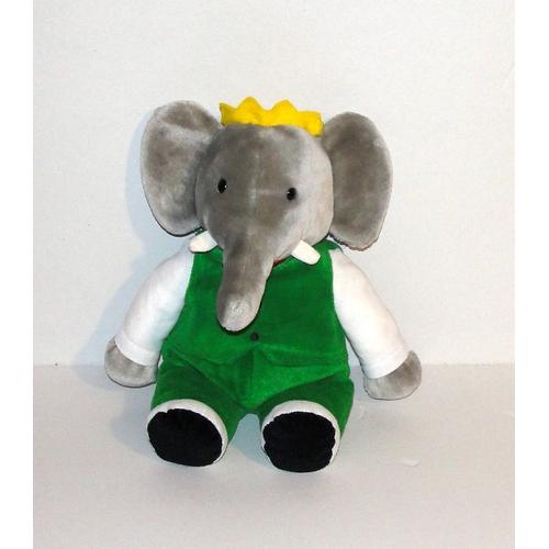 Peluche Marionette Doudou Elephant BABAR gris vert GUND H 30 cm