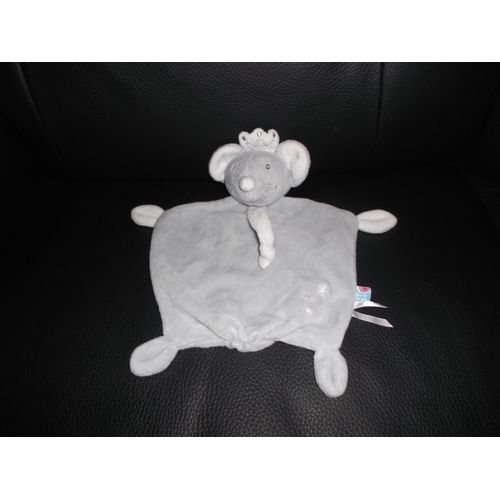 Doudou Plat Souris Grise Roi/Reine Avec Couronne Sucre D'orge