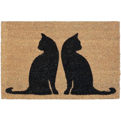 Nature/Noir Paillasson Coco, 40 X 60 Cm, Tapis De Porte Motif Chats, Intérieur, Extérieur, Antidérapant, Nature/Noir