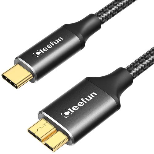 Noir Micro USB vers USB C 1m - Cable de Disque dur Durable en nylon USB 3.1 Micro-B (10 Gbps) - Compatible avec Seagate, WD,