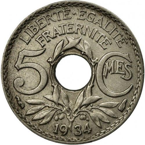 Pièce De Monnaie Française - 5 Centimes Lindauer De 1934 Petit Module