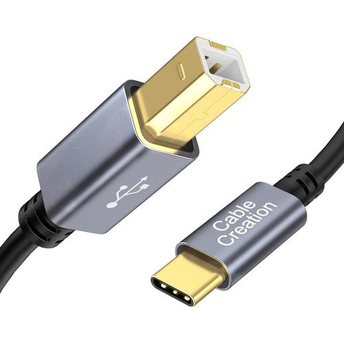 gris Cable d'imprimante USB-C 2 m, cable USB C vers USB B 2.0, cable USB-C vers USB type B compatible avec MacBook Pro, HP, Canon,