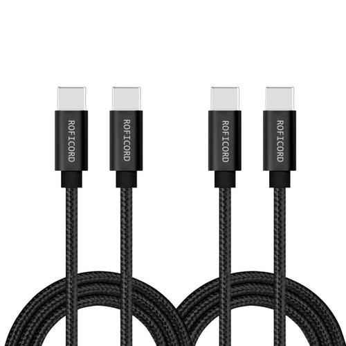 Noir Cable USB C vers USB C, [Lot de 2 0.6m] Cable de charge rapide de type C de 60 W compatible avec MacBook Pro/Galaxy