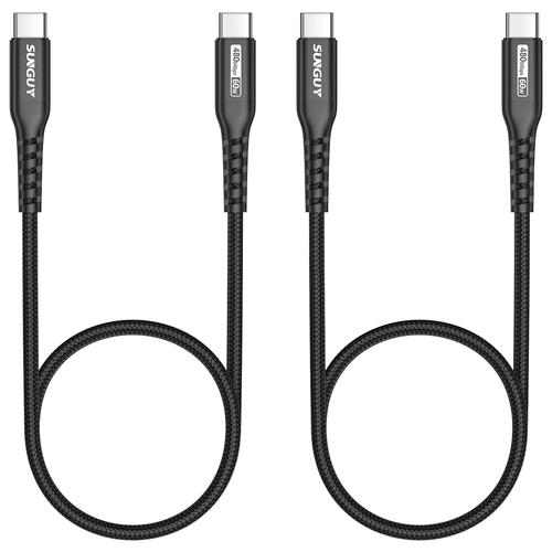 Noir 2 pièces Cable USB C vers USB C, 0.5 M Cable 60 W charge rapide Compatible avec iPhone 15 Pro/Pro Max, MacBook Pro, iPad Pro