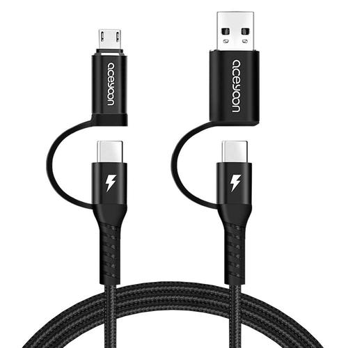 noir 1M Cable Multi USB Universel Port USB + 2 USB C + Micro USB, Multi Cable USB C 4 en 1 PD Charge QC 3.0 Chargeur, Multi Embout