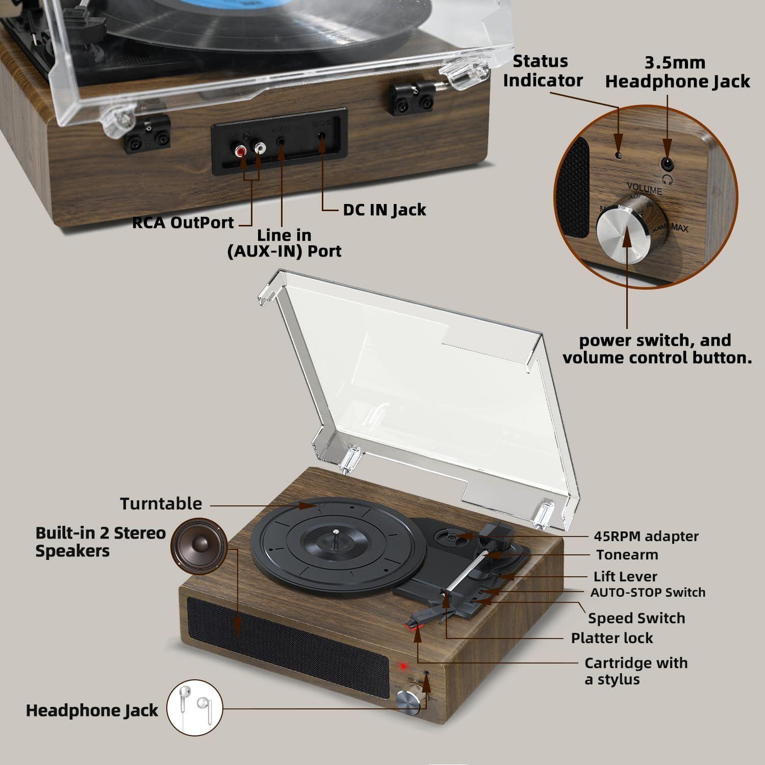 Gris Gris Platine Vinyle, Tourne-Disque Vinyle Bluetooth Por... - 5