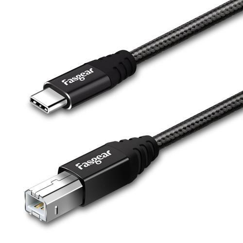 Noir Cable USB C Midi, Cable de type C vers USB B, Cordon de scanner d'imprimante tressé en nylon avec connecteur en métal