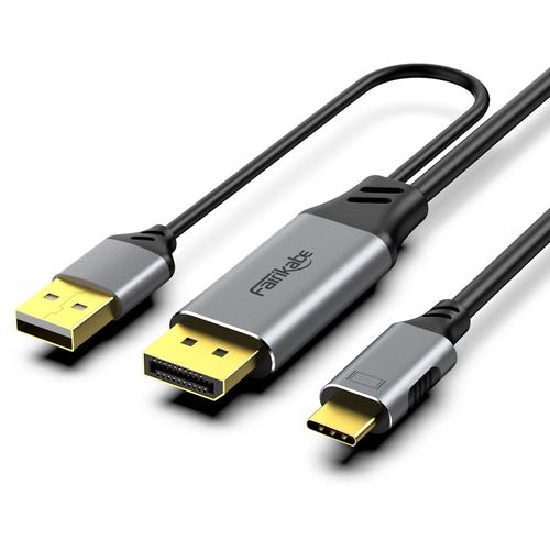 DisplayPort vers USB C 4K60 Hz, cable Display Port vers USB C 2 m, convertisseur DP male vers Type-C male pour moniteur portable USB