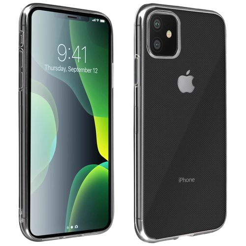 Coque Iphone 11 Silicone Souple Et Film Verre Trempé 9h Contour Noir