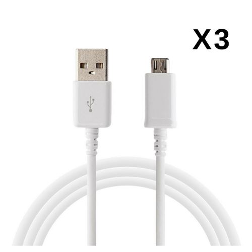 Lot 3 Cables USB Chargeur Blanc pour Samsung Galaxy A3 A5 2015 2016 A6 A7 2018 - Cable Port Micro USB Mesure 1 Metre [Phonillico]