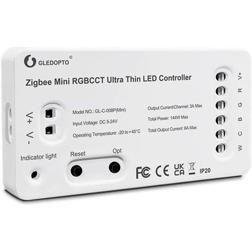 Zigbee3.0+2.4g Rgbww/Rgbcct Mini Ultra-Mince Contr Leur De Bande À Led Dc5-12-24v 144w Light Strip Controller Compatible Avec