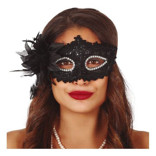 Masque Noir Avec Fleur (Taille Unique Adulte)