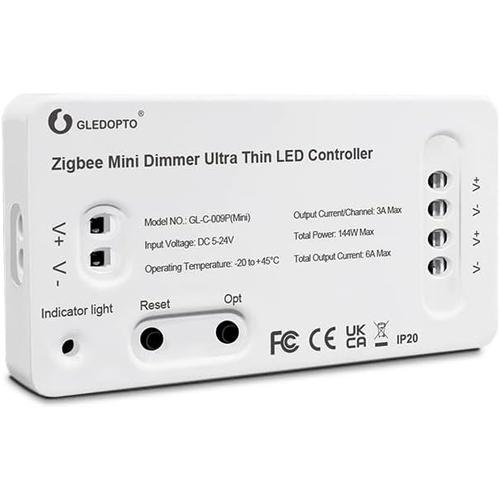 Zigbee3.0+2.4g Ultra-Mince Mini Contr Leur De Bande À Led Monochrome Strip Controller Dc5-12-24v Compatible Avec Tuya Smart
