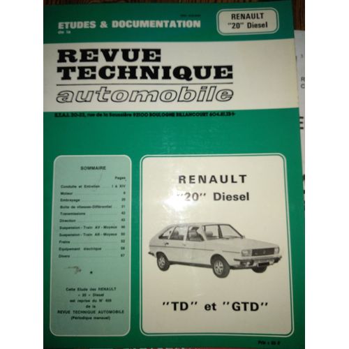 Revue Technique Automobile Renault 20 Diesel Td Et Gtd