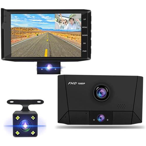 Dvr De Voiture 4,0 Pouces Dash Cam 3 Caméras Lentille Enregistreur Automatique FHD 1080P Enregistreur Vidéo DVR à Double Objectif