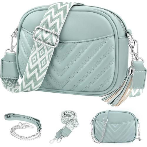 Vert Clair Sac Bandoulière Femme Petit Sac a Main Bandoulieres Femmes PU Cuir Sac à Bandoulière avec 2 Amovible et Réglables