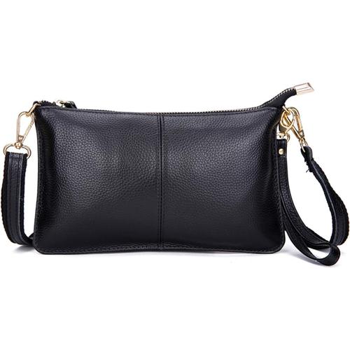 Noir Sacoche de Soirée en Cuir Véritable Souple Sac à Bandoulière Sac à Bandoulière Petite Epaule Pochette Portefeuilles de