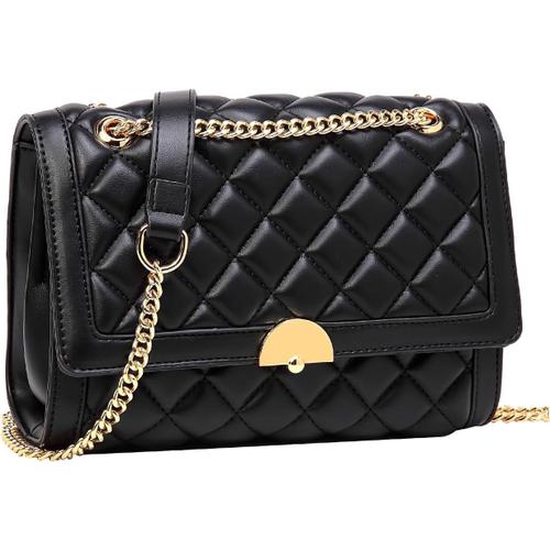 Noir Sac Bandoulière Femme, Petit Sac a Main Femme en Cuir PU Sac Matelassé à Cha ne élégant Sacs Portés épaule Fille pour