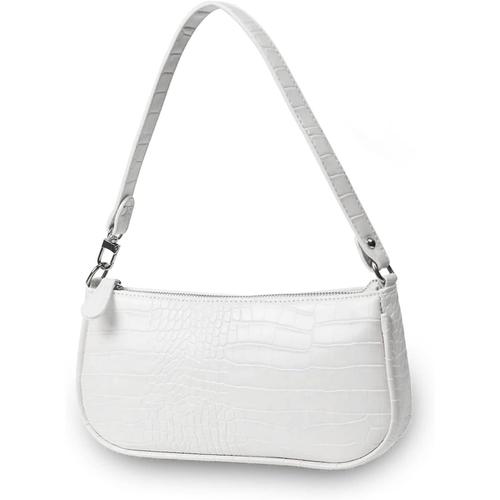 Blanc Sac à Bandoulière des Années 90 avec Imprimé Embossé Crocodile Chic Petit Sac a Main Sac Mini Femme Retro