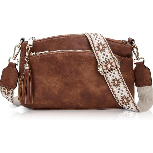 Marron Sac à bandoulière pour femmes, Petit sac à bandoulière en cuir végétal pour femmes avec bandoulière amovible