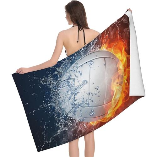 Blanc Serviettes De Bain Imprimées Ice And Fire Volleyball, Serviettes De Bain Pour Adultes À Séchage Rapide, Serviettes De Bain 80 