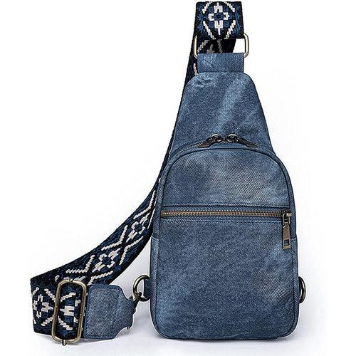 Bleu Petit Sac de Poitrine Femme Homme, Sacoche Cuir Bandouliere Femme Imperméable Sacs à Dos Porté Travers Simili Cuir Sling Bag