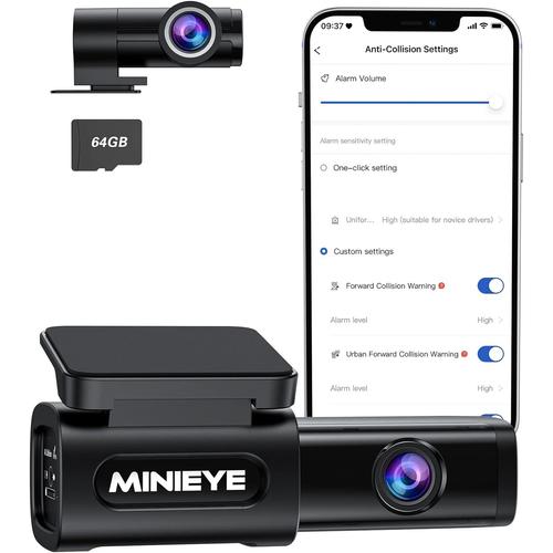 MINIEYE 4K Dash Cam with ADAS, Front and Rear Dash Cameras with Built-in GPS, 170° Wide Angle, WDR, Night Vision, Loop Recording,