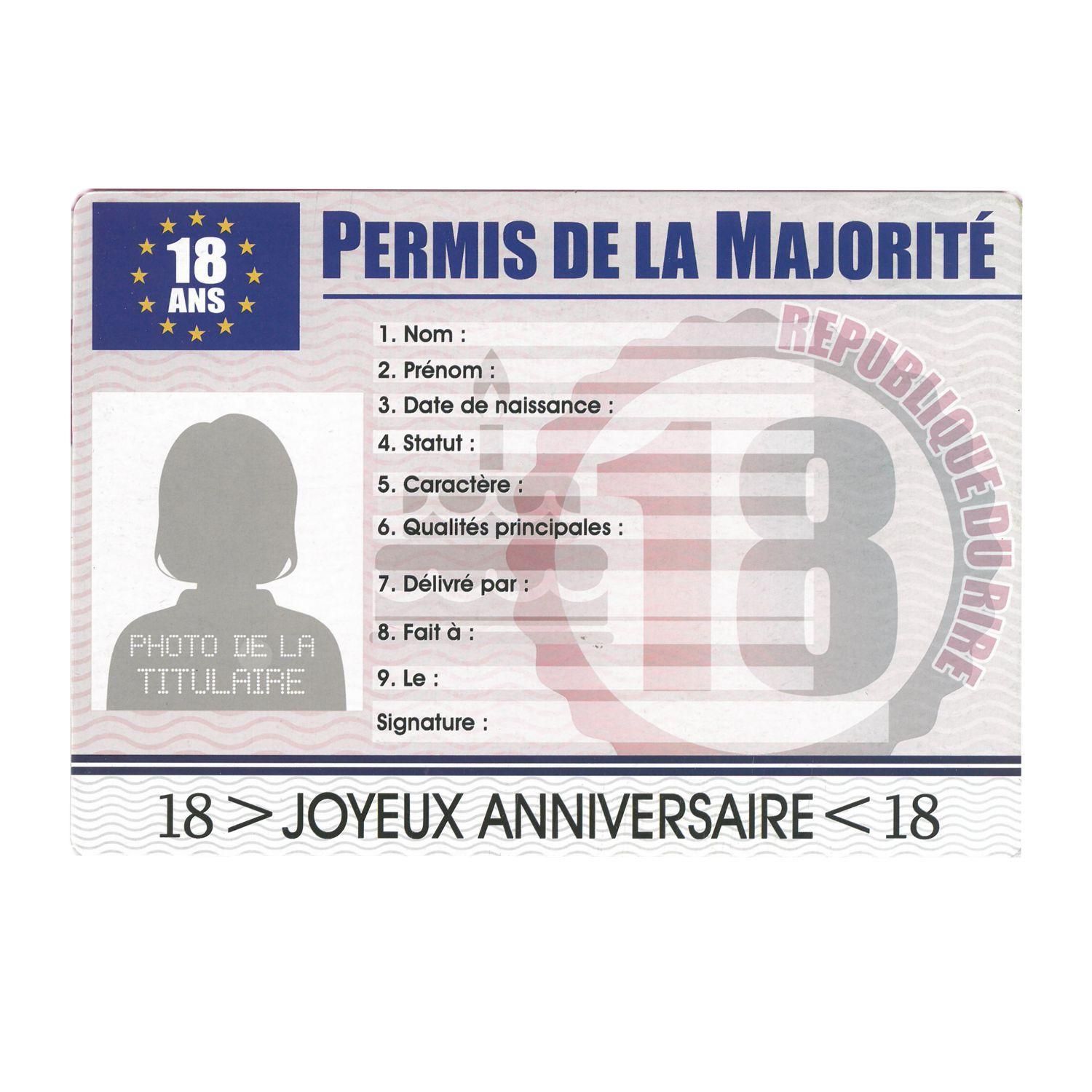 Permis De La Majorite Anniversaire 18 Ans Fille Rakuten