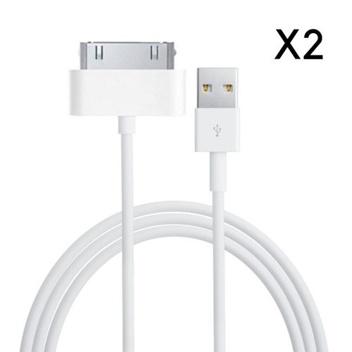 Lot 2 Cables USB Chargeur Blanc pour Apple iPad 1 / 2 / 3 [Phonillico]