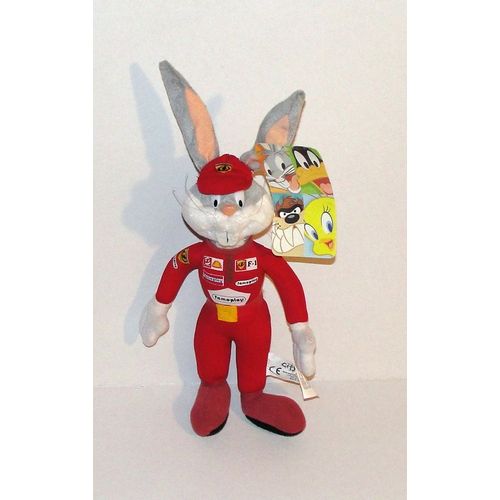 Peluche Bugs Bunny Pilote De Course F1 Doudou Lapin Bugs Bunny City Chix 26 Cm + 7 D'oreilles