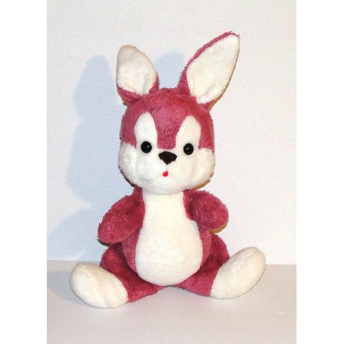 Peluche Lapin Nounours Rose Mauve Vintage Grand Format Doudou Lapin Ancien Nez Feutrine 39 Cm + 10 Cm D'oreilles