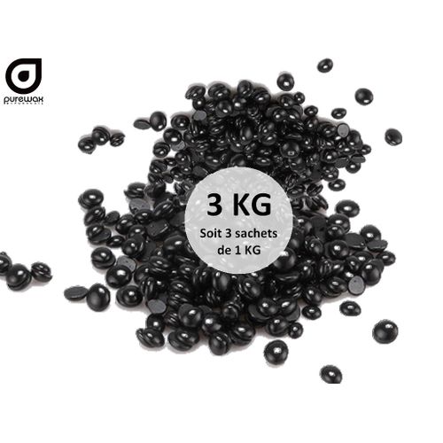 3 Kg De Pastilles De Cire À Épiler Noire , Convient Aux Hommes,, Cire Pelable Sans Bande- Purewax By Purenail, 3 Sachets 1 Kg De Perle Noire - Top Promo 