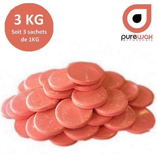 3 Kg De Galets De Cire À Épiler Traditionnelle Rose, Epilation Sans Bande,3 Sachets De 1kg De Cire Rose Purewax By Purenail 