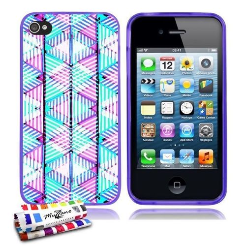 Coque Iphone 4 4s Néon Abstrait Silicone Violet Souple (Tpu)