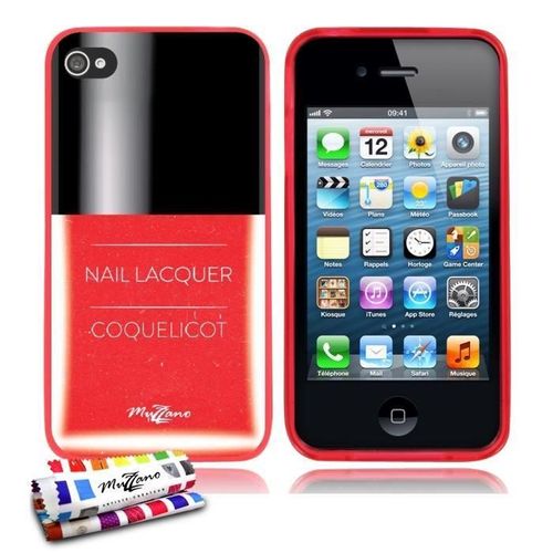 Coque Iphone 4 4s Vernis Coquelicot Silicone Rouge Souple (Tpu)