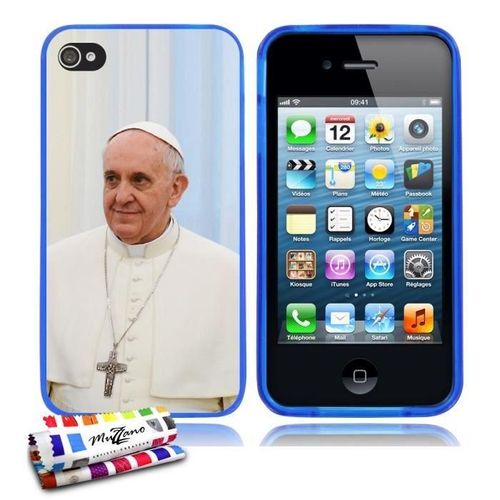 Coque Iphone 4 4s Le Pape Francois Silicone Bleu Souple (Tpu)