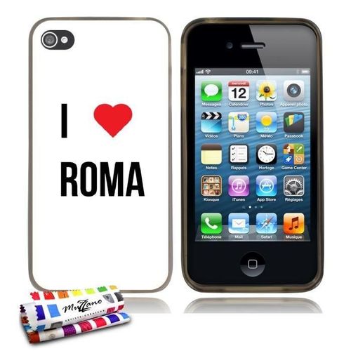 Coque Iphone 4 4s I Love Rome Silicone Gris Souple (Tpu)