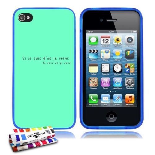 Coque Iphone 4 4s Je Sais Ou Je Vais Silicone Bleu Souple (Tpu)