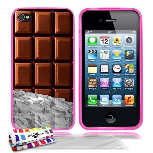 Coque Iphone 4 4s Le Chocolat Silicone Rose Souple (Tpu) + 3 Films